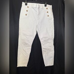 Loft Woman’s Sz 12 -31 White Sailor Style Jeans Ankle Raw Hem Skinny High Waist
